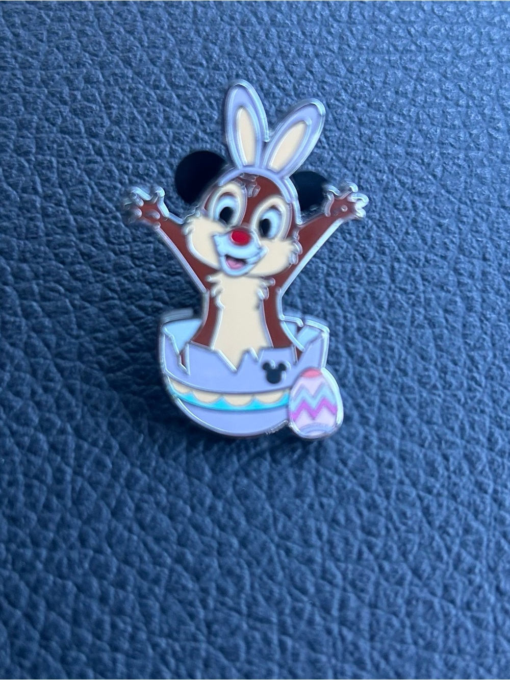 Disney Brown Bunny Chip Easter Enamel Pin with Pink and White Egg